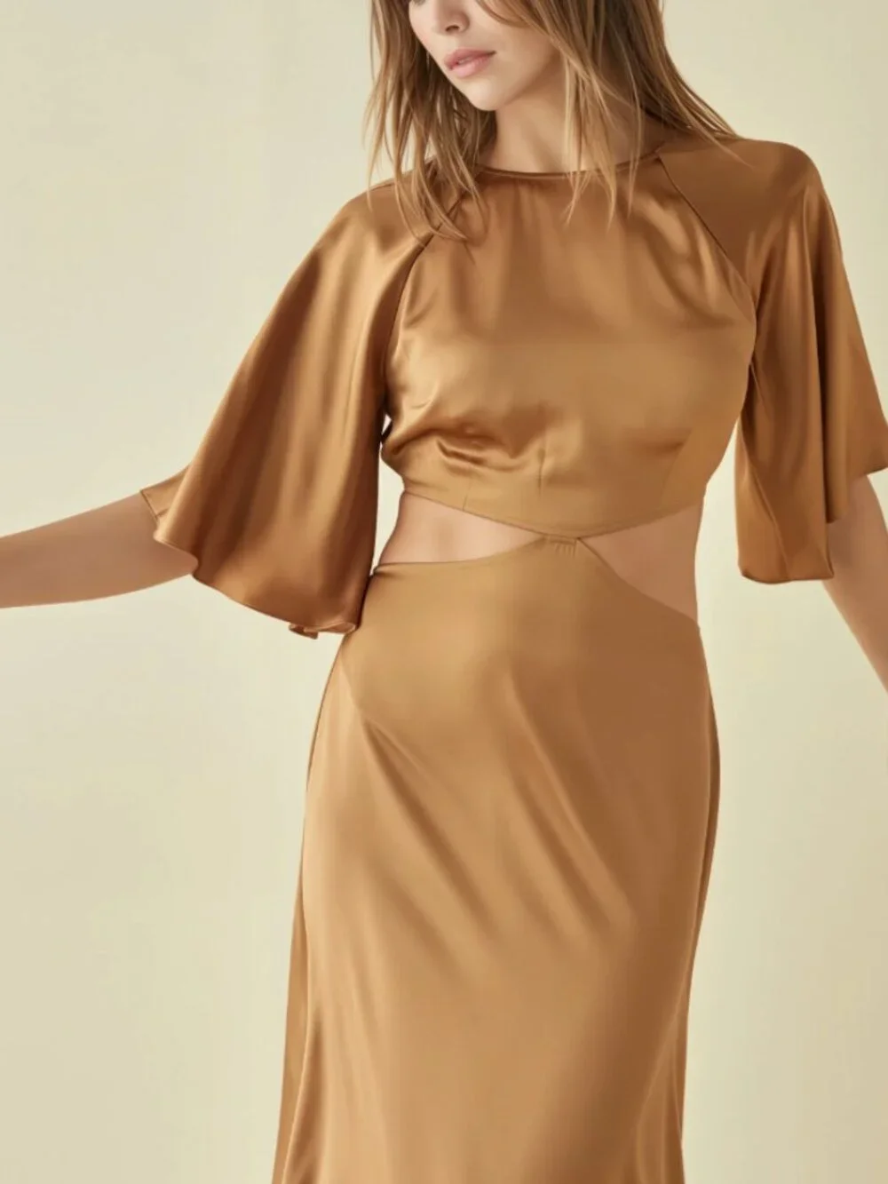 NWT Reformation Noemi Midi Silk Dress US2 Copper Cut Out Cocktail Party - Picture 3 of 10